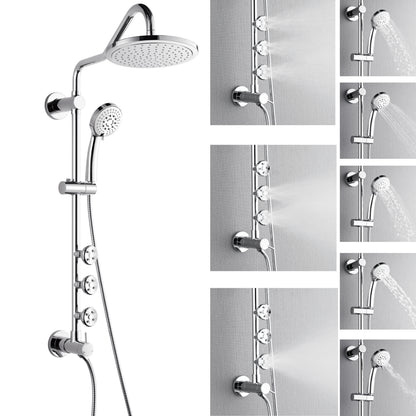 FORNO ACQUA 9 in. Rain Shower, 5-Function Handheld & 3 Directional Body Jet Shower System with Sliding Bar. Polished Chrome 1.8 GPM