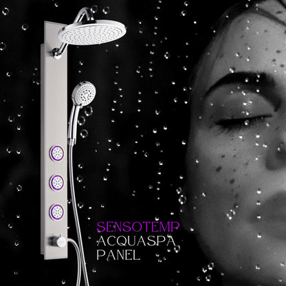 FORNO ACQUA Stainless Steel Shower Panel, 3 SensoTEMP LED Body Jets, 9 in. Rain Shower Head & 5-Function Handheld.  1.8GPM
