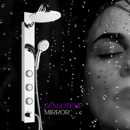 FORNO ACQUA SensoTEMP LED Mirror Shower Panel, 9 in. Rainfall Shower Head, 3 Body Jets & 5-Function Handheld. 2.5 GPM