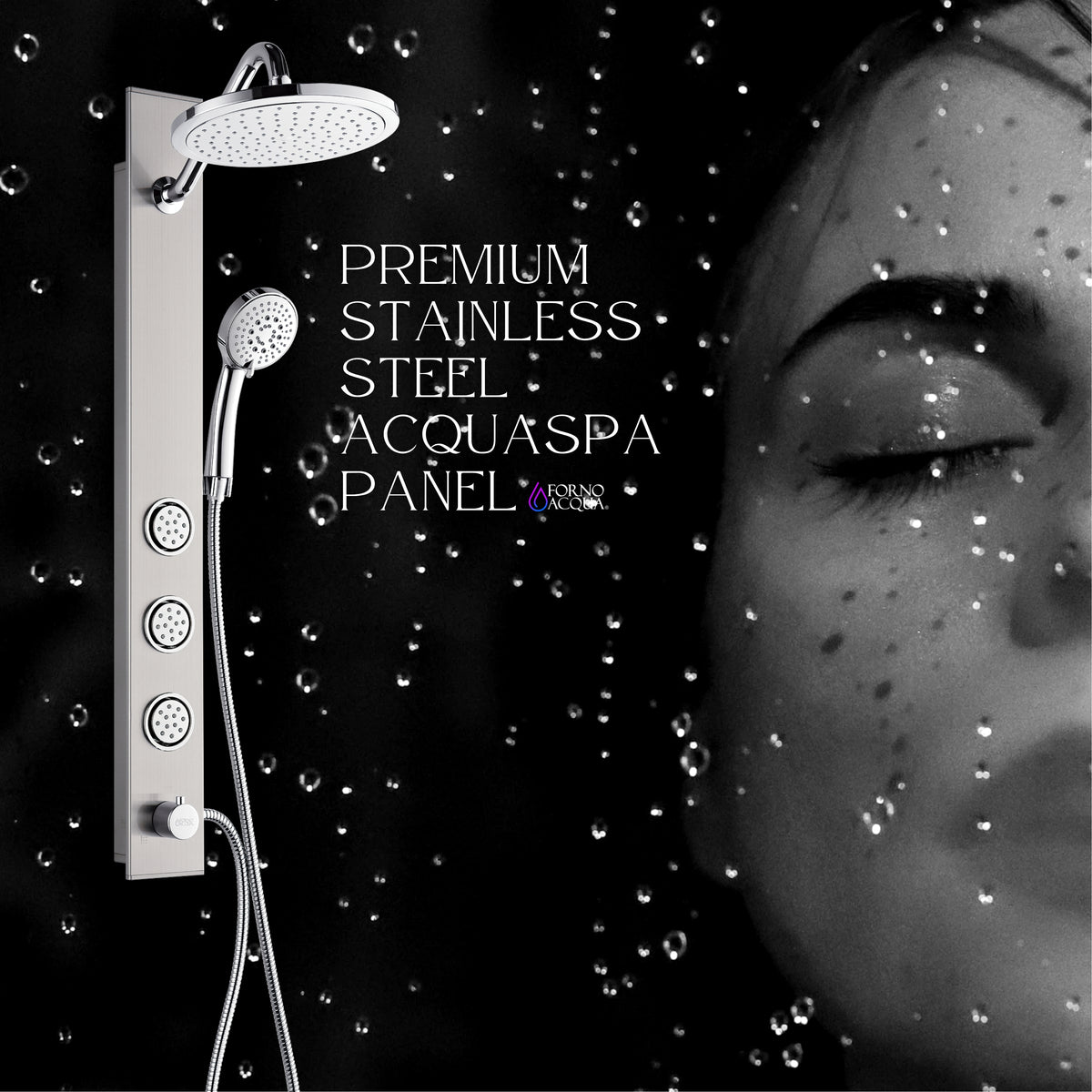 FORNO ACQUA AcquaSPA 9 in. Rain Shower, 5-Function Handheld & 3 Body Jet. Brushed Nickel 2.5 GPM