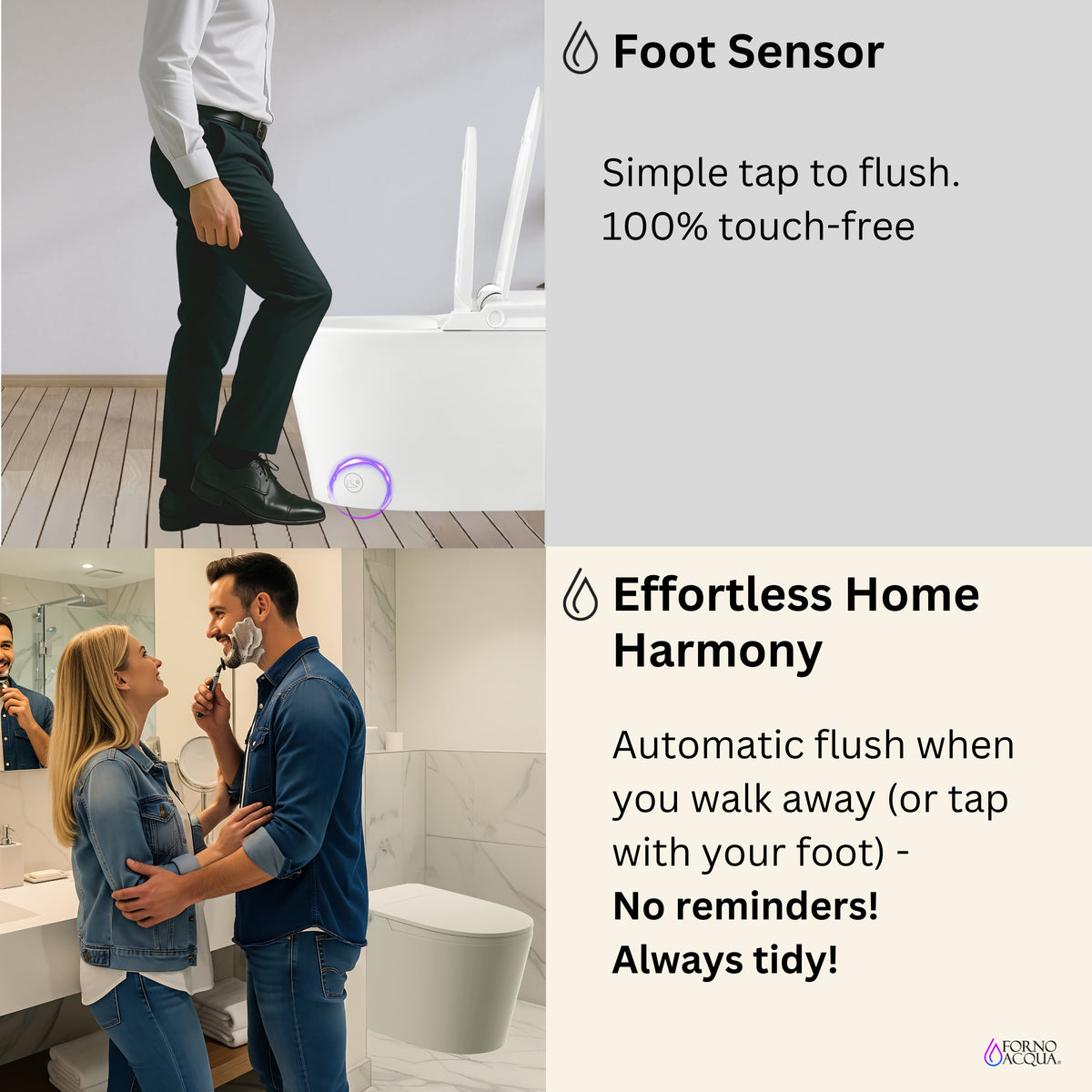FORNO ACQUA Smart Toilet - Standard Simple Walk-Away AcquaSMART Dual Flush Ideal for Powder Rooms