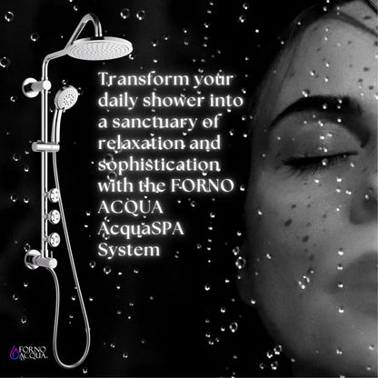 FORNO ACQUA 9 in. Rain Shower, 5-Function Handheld & 3 Directional Body Jet Shower System with Sliding Bar. Polished Chrome 1.8 GPM