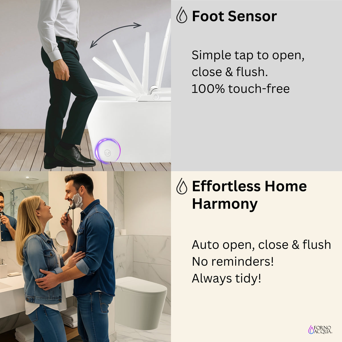 FORNO ACQUA Smart Toilet -Premium B	Auto Seat/Lid, Heated Seat AcquaSMART Dual Flush Foot Sensor