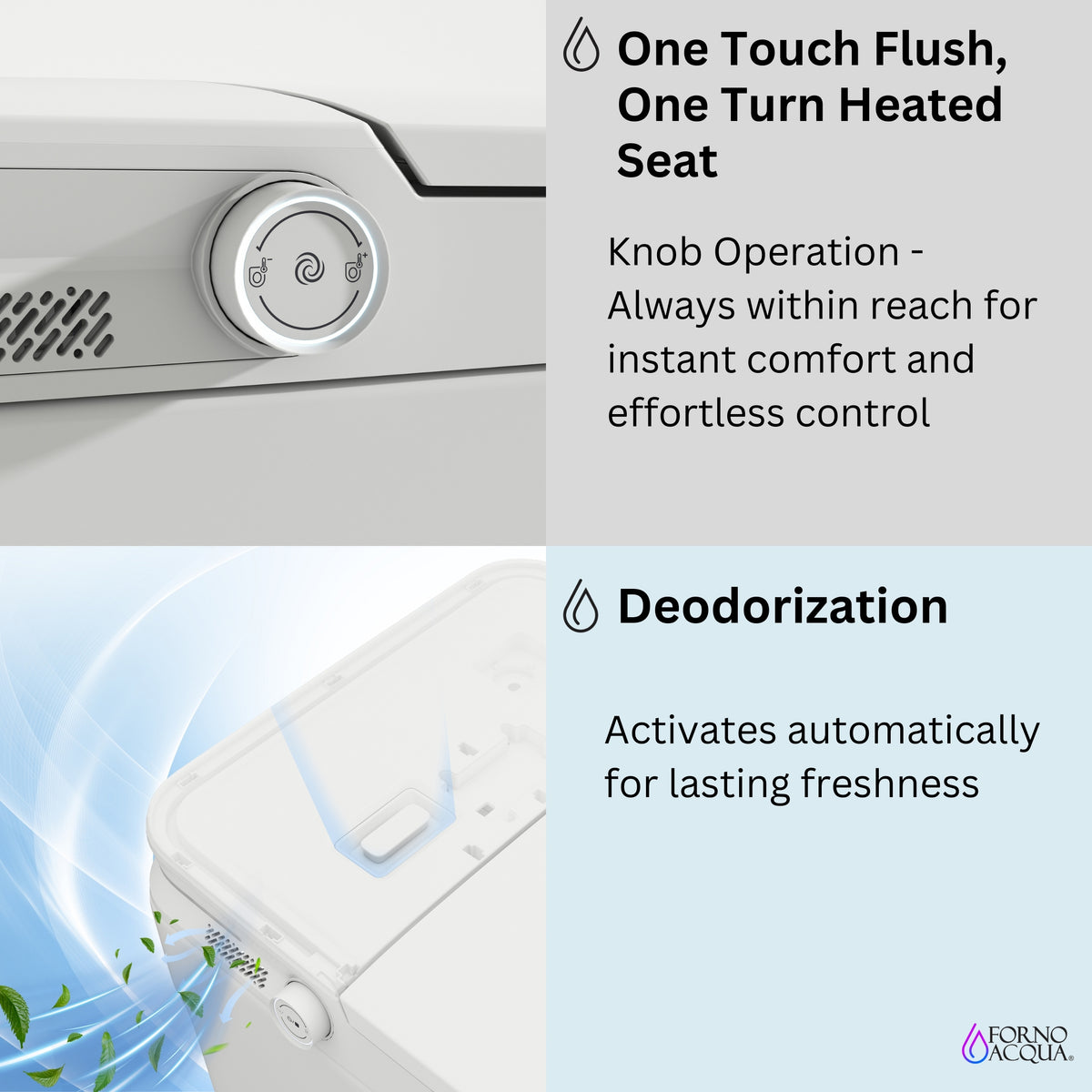 FORNO ACQUA Smart Toilet -Premium B	Auto Seat/Lid, Heated Seat AcquaSMART Dual Flush Foot Sensor