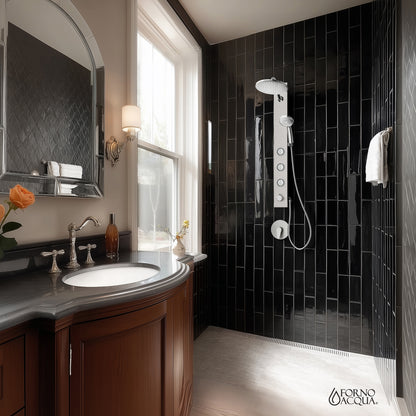 FORNO ACQUA AcquaSPA 9 in. Rain Shower, 5-Function Handheld & 3 Body Jet. Brushed Nickel 2.5 GPM