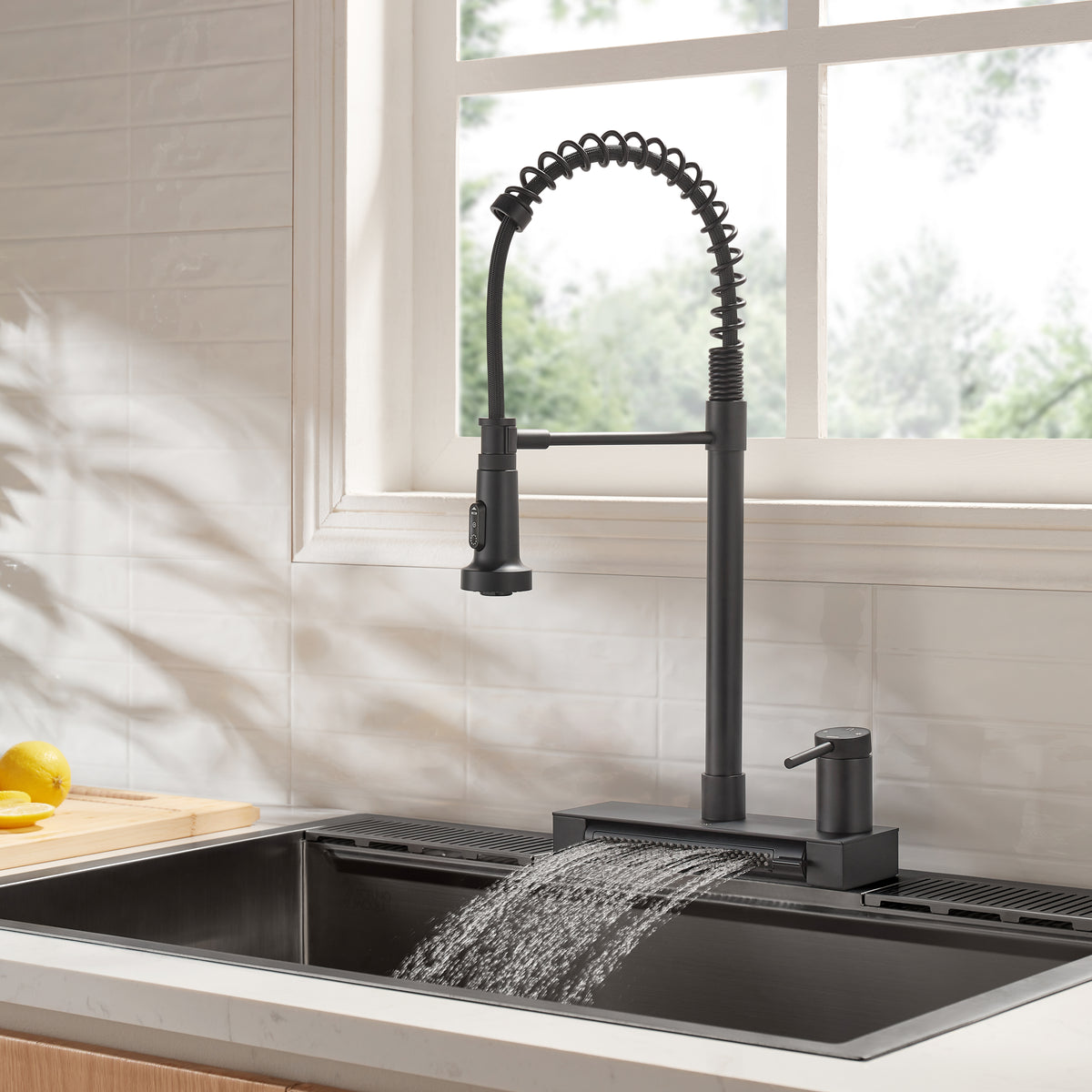 FORNO ACQUA  Black 4 function pull-Down Waterfall Kitchen Faucet
