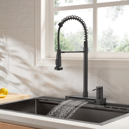 FORNO ACQUA  Black 4 function pull-Down Waterfall Kitchen Faucet