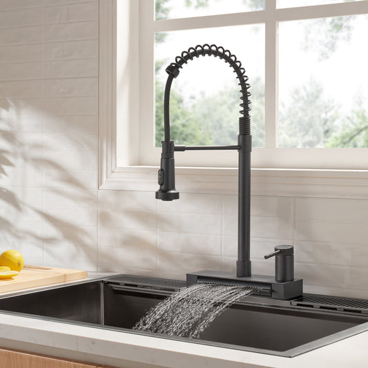 FORNO ACQUA  Black 4 function pull-Down Waterfall Kitchen Faucet
