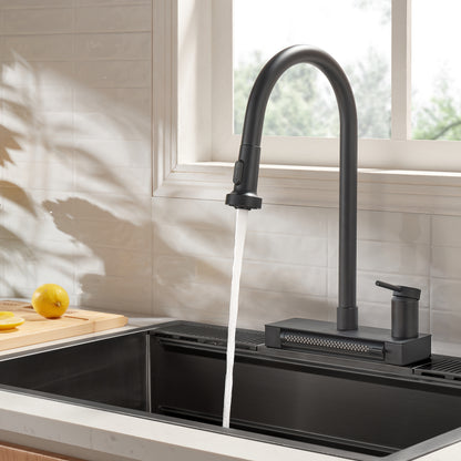 FORNO ACQUA Black 4 Function Waterfall  Pull-Down Kitchen Faucet