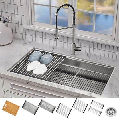 FORNO ACQUA 45 in. Undermount 3-Level Workstation MultiSINK with Custom-Fit Accessories