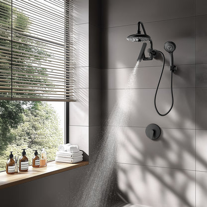 FORNO ACQUA AcquaFALL 6-Function Shower Head, 3-Function Waterfall Body Jet & 5-Function Handheld. Black 2.5 GPM