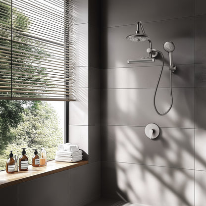 FORNO ACQUA AcquaFALL 6-Function Shower Head, 3-Function Waterfall Body Jet & 5-Function Handheld. Brushed Nickel 1.8 GPM