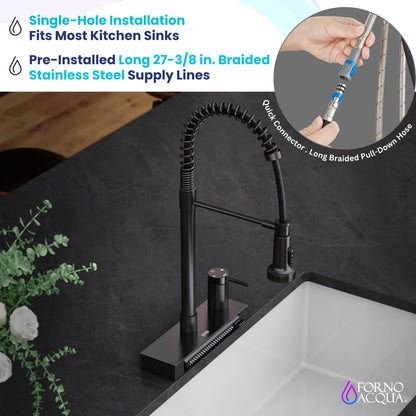 FORNO ACQUA  Black 4 function pull-Down Waterfall Kitchen Faucet