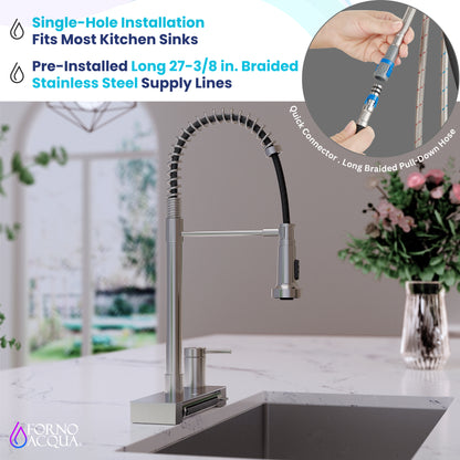 FORNO ACQUA Stainless Steel 4 Function  Pull-Down Waterfall Kitchen Faucet