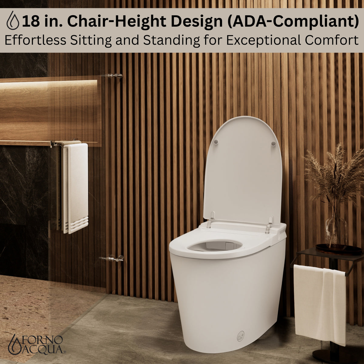 FORNO ACQUA Smart Toilet - Premium A	 Auto Seat/Lid, AcquaSMART Dual Flush, Foot Sensor