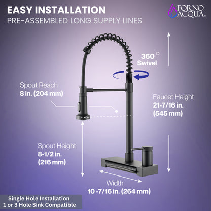 FORNO ACQUA  Black 4 function pull-Down Waterfall Kitchen Faucet
