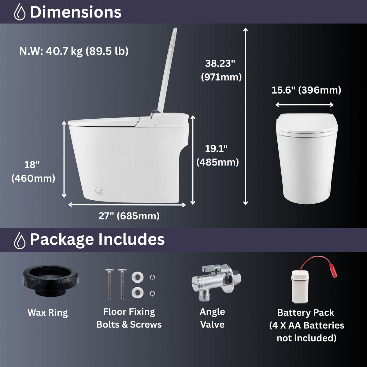 FORNO ACQUA Smart Toilet -Premium B	Auto Seat/Lid, Heated Seat AcquaSMART Dual Flush Foot Sensor