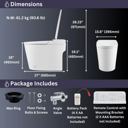 FORNO ACQUA Smart Bidet Toilet - Elite Bidet Wash, Auto Seat/Lid, Heated Seat AcquaSMART Dual Flush	 Dryer, Foot Sensor