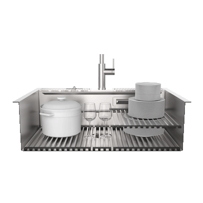 FORNO ACQUA 33 in. Drop-In/Undermount 40/60 Double Bowl Stainless Steel Sink with Waterfall Faucet