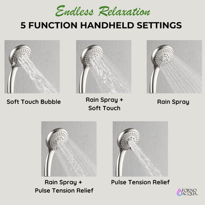 FORNO ACQUA 8in. 6-Function Rain Shower, 5-Function Handheld & 3 Directional Body Jet Shower System with Sliding Bar. Polished Chrome 2.5 GPM