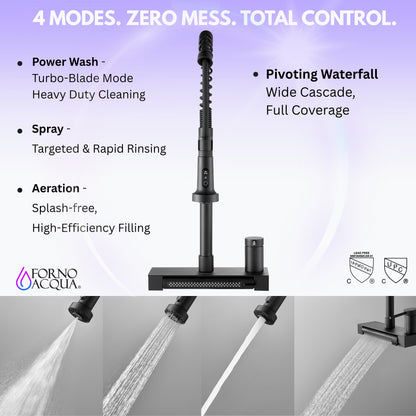 FORNO ACQUA  Black 4 function pull-Down Waterfall Kitchen Faucet