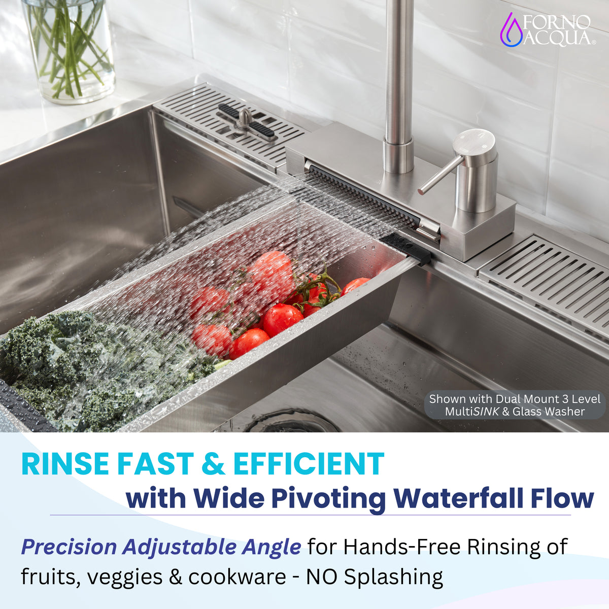 FORNO ACQUA Stainless Steel 4 Function  Pull-Down Waterfall Kitchen Faucet