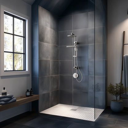 FORNO ACQUA AcquaFALL 9-in Shower Head, 5-Function Handheld & 3-Function Waterfall Body Jet. Brushed Nickel 2.5 GPM