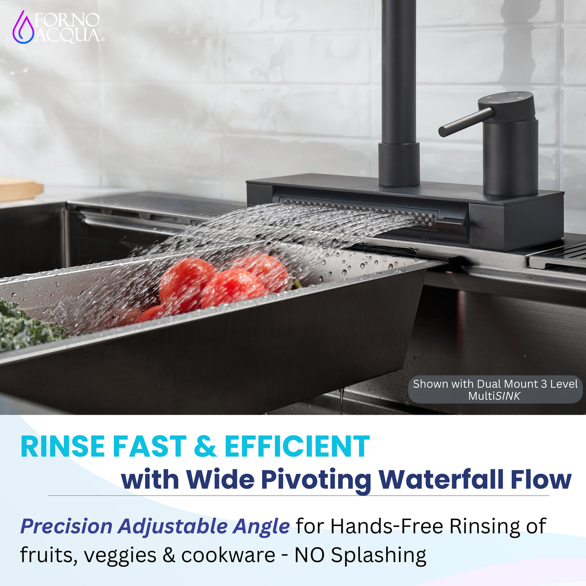 FORNO ACQUA  Black 4 function pull-Down Waterfall Kitchen Faucet