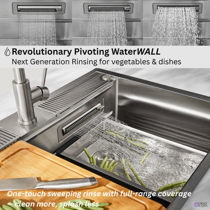 FORNO ACQUA 33 in. Drop-In/Undermount 3-Level Workstation Sink with Faucet, Waterfall & Glass Rinser