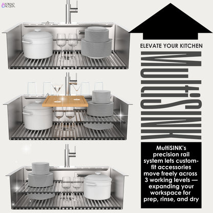 FORNO ACQUA MultiSINK kit with Integrated Waterfall Rinsing and Glass Washing Station.  Includes Chef Faucet and Accessories.