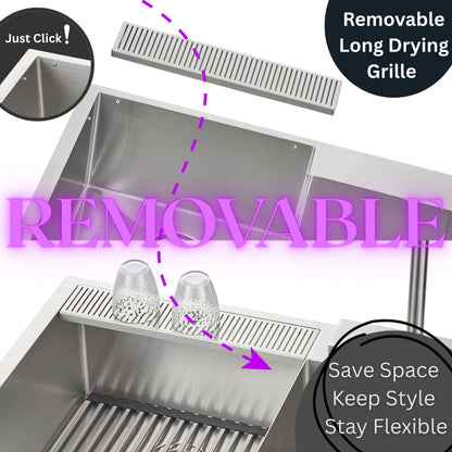 FORNO ACQUA 33 in. Drop-In/Undermount 40/60 Double Bowl Stainless Steel Sink with Waterfall Faucet