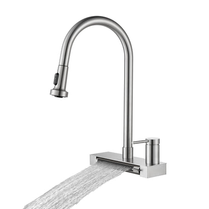 FORNO ACQUA Stainless Steel 4 Function Waterfall  Pull-Down Kitchen Faucet Brushed Nickel