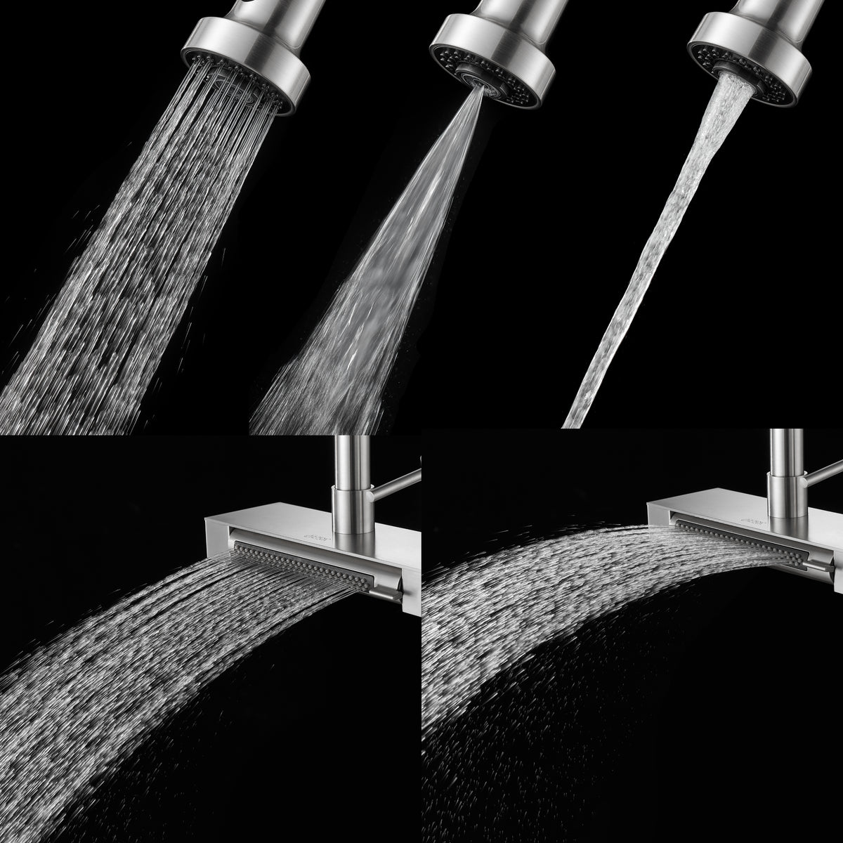FORNO ACQUA Stainless Steel 4 Function  Pull-Down Waterfall Kitchen Faucet