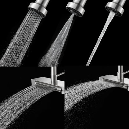 FORNO ACQUA Stainless Steel 4 Function  Pull-Down Waterfall Kitchen Faucet