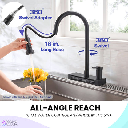 FORNO ACQUA Black 4 Function Waterfall  Pull-Down Kitchen Faucet
