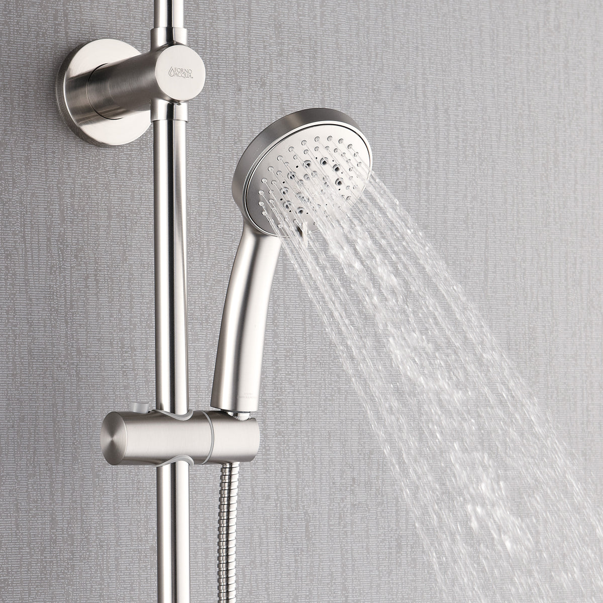 FORNO ACQUA 9 in. Rain Shower, 5-Function Handheld & 3 Directional Body Jet Shower System with Sliding Bar. Brushed Nickel 2.5 GPM