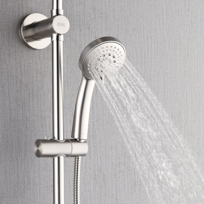 FORNO ACQUA 9 in. Rain Shower, 5-Function Handheld & 3 Directional Body Jet Shower System with Sliding Bar. Brushed Nickel 2.5 GPM