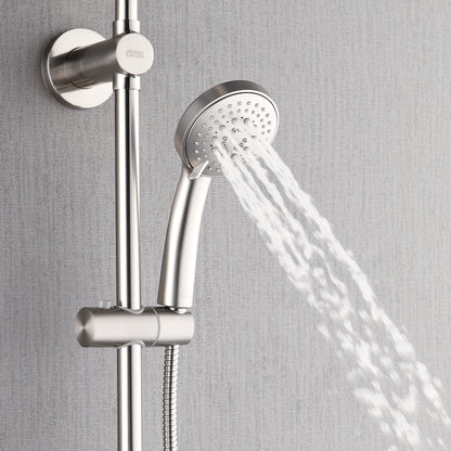 FORNO ACQUA 9 in. Rain Shower, 5-Function Handheld & 3 Directional Body Jet Shower System with Sliding Bar. Brushed Nickel 2.5 GPM