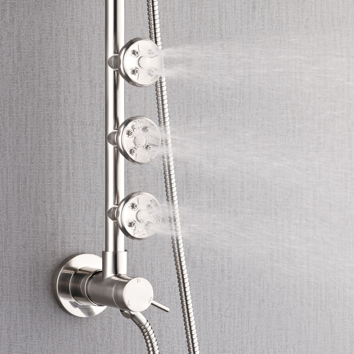 FORNO ACQUA 9 in. Rain Shower, 5-Function Handheld & 3 Directional Body Jet Shower System with Sliding Bar. Brushed Nickel 2.5 GPM