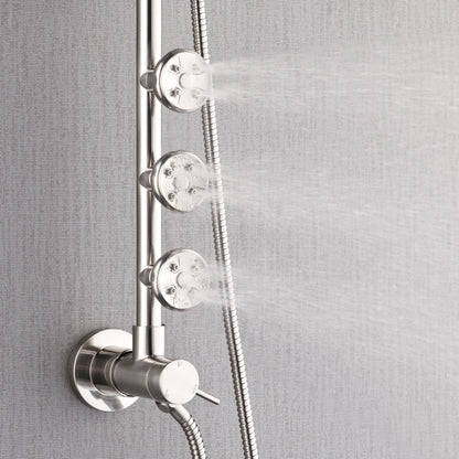 FORNO ACQUA 9 in. Rain Shower, 5-Function Handheld & 3 Directional Body Jet Shower System with Sliding Bar. Brushed Nickel 2.5 GPM