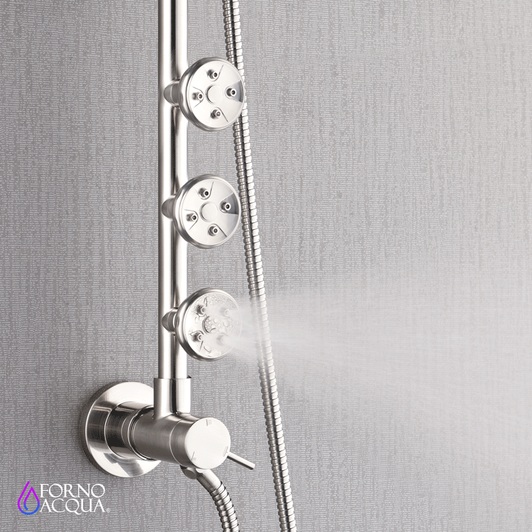 FORNO ACQUA 9 in. Rain Shower, 5-Function Handheld & 3 Directional Body Jet Shower System with Sliding Bar. Brushed Nickel 2.5 GPM