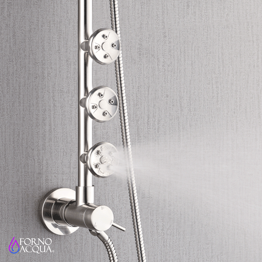 FORNO ACQUA 9 in. Rain Shower, 5-Function Handheld & 3 Directional Body Jet Shower System with Sliding Bar. Brushed Nickel 1.8 GPM