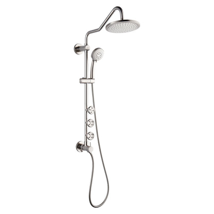 FORNO ACQUA 9 in. Rain Shower, 5-Function Handheld & 3 Directional Body Jet Shower System with Sliding Bar. Brushed Nickel 1.8 GPM