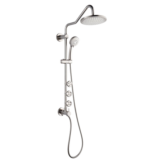 FORNO ACQUA 9 in. Rain Shower, 5-Function Handheld & 3 Directional Body Jet Shower System with Sliding Bar. Brushed Nickel 1.8 GPM