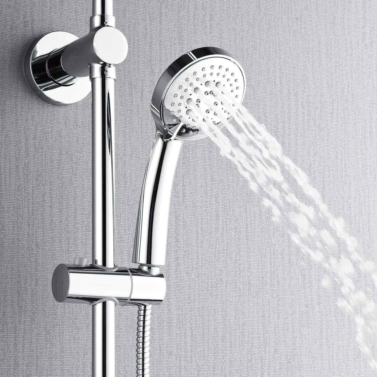 FORNO ACQUA 9 in. Rain Shower, 5-Function Handheld & 3 Directional Body Jet Shower System with Sliding Bar. Polished Chrome 1.8 GPM