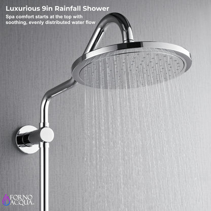 FORNO ACQUA 9 in. Rain Shower, 5-Function Handheld & 3 Directional Body Jet Shower System with Sliding Bar. Brushed Nickel 2.5 GPM