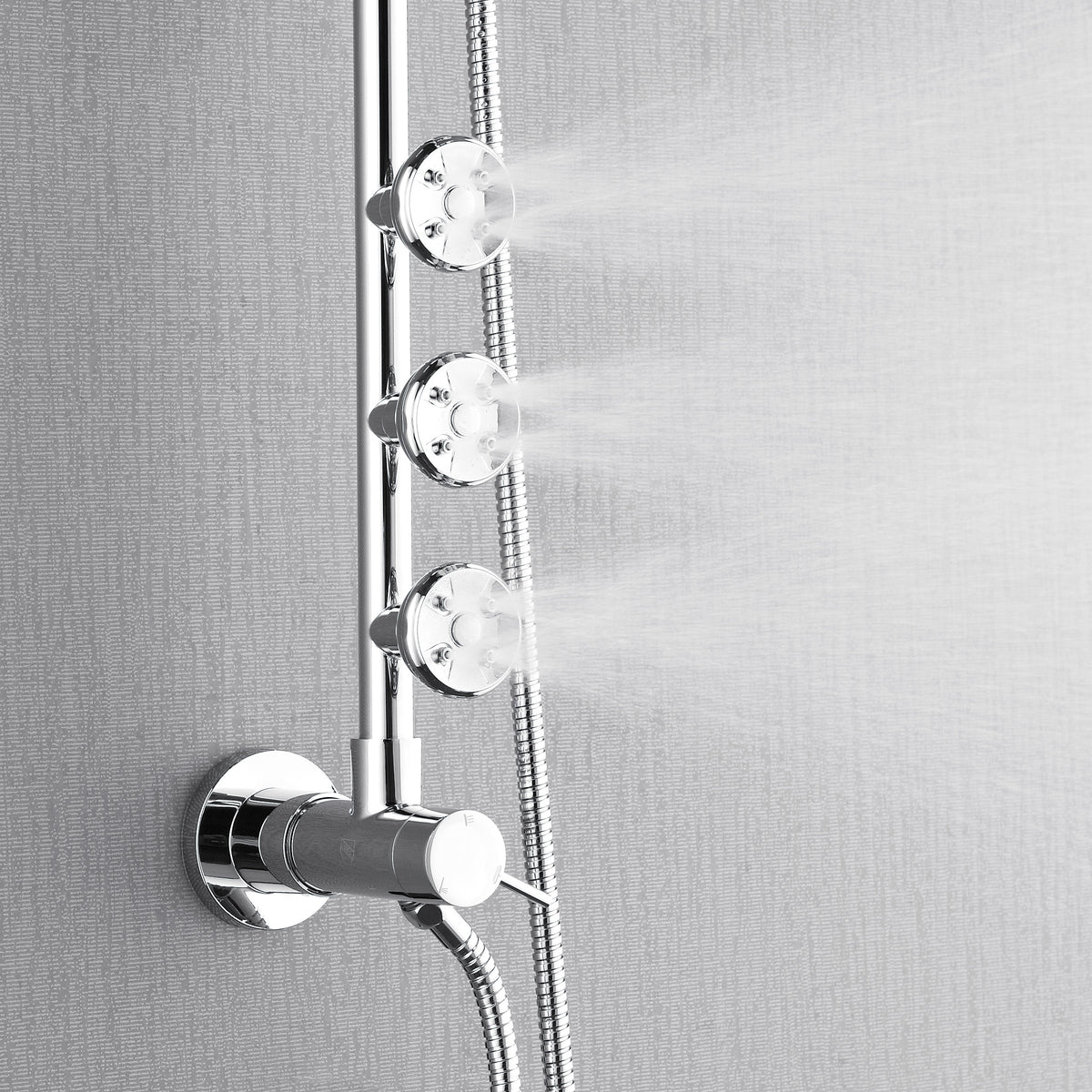FORNO ACQUA 9 in. Rain Shower, 5-Function Handheld & 3 Directional Body Jet Shower System with Sliding Bar. Polished Chrome 1.8 GPM