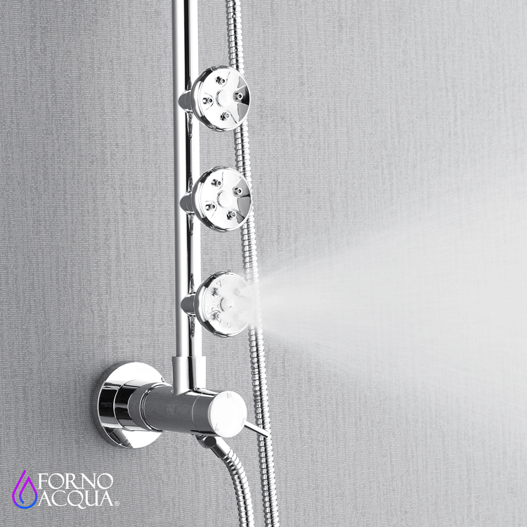 FORNO ACQUA 9 in. Rain Shower, 5-Function Handheld & 3 Directional Body Jet Shower System with Sliding Bar. Brushed Nickel 2.5 GPM