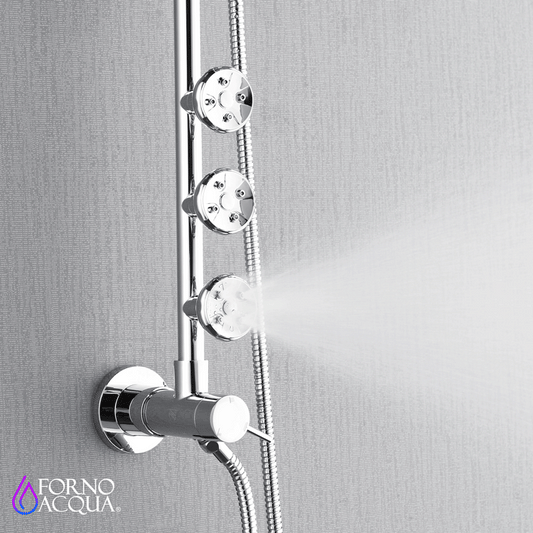 FORNO ACQUA 9 in. Rain Shower, 5-Function Handheld & 3 Directional Body Jet Shower System with Sliding Bar. Polished Chrome 1.8 GPM