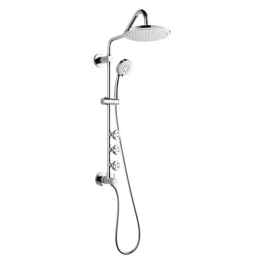 FORNO ACQUA 9 in. Rain Shower, 5-Function Handheld & 3 Directional Body Jet Shower System with Sliding Bar. Polished Chrome 1.8 GPM